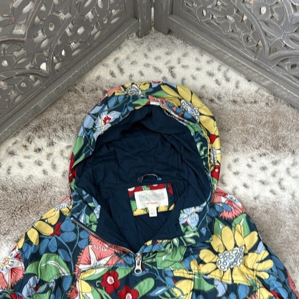 Gymboree raincoat girls medium pastel floral waterproof hoodie jacket school